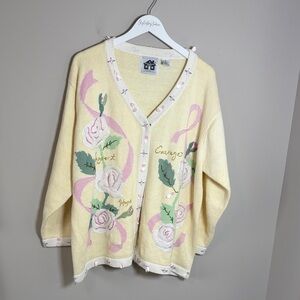 Storybook Knits Courage Support Hope Cardigan Sweater Yellow Breast Cancer 3X